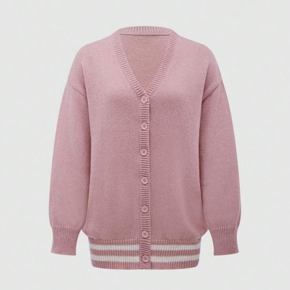 SHEIN Sweaters - SHEIN Light Pink V-Neck Button Cardigan